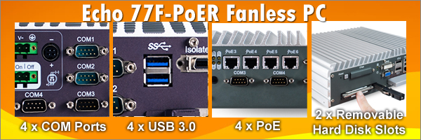 Echo 77F PoER Fanless Mini PC with 4 PoE-RAID